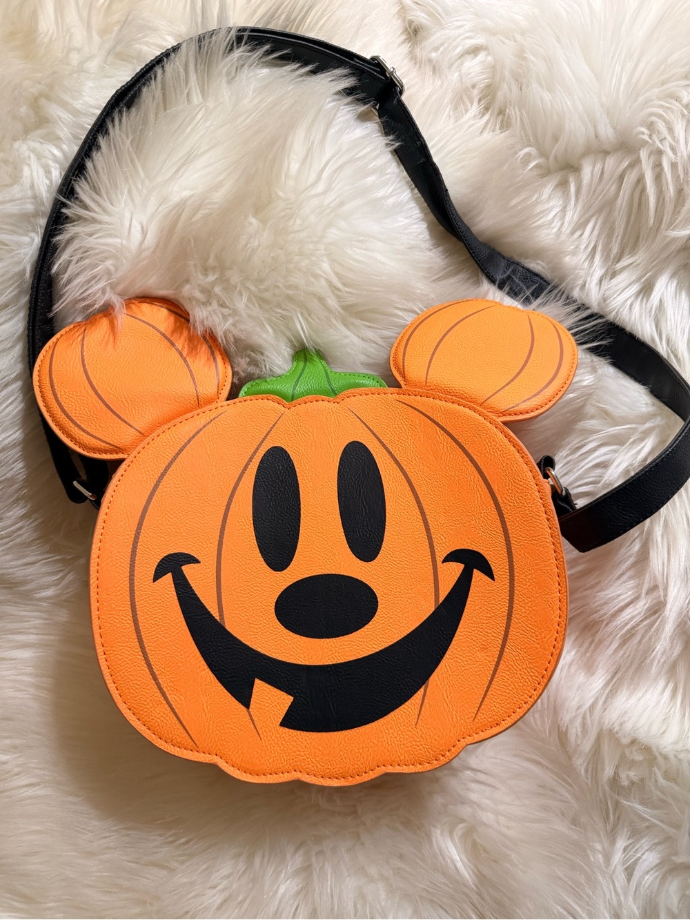 Loungefly Orange Pumpkin Mickey Crossbody Bag with Black Strap